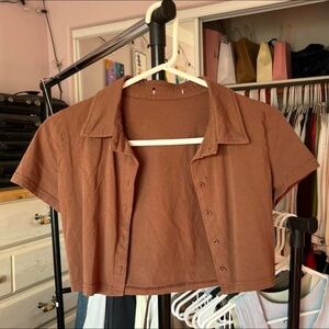 Brown cropped button top